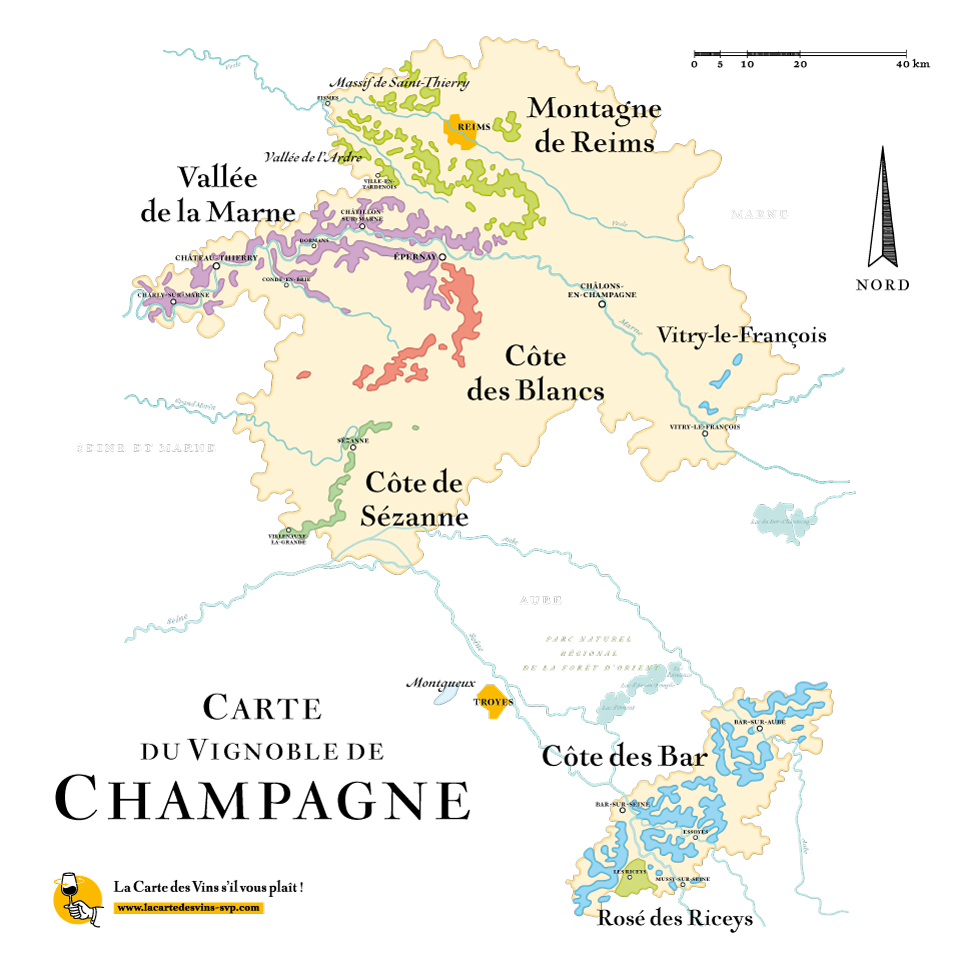 carte des sous-régions de Champagne